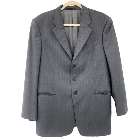 Giorgio Armani Le Collezioni Sz 44R Gray Blazer Blue Stripe Jacket Italy Made - Picture 1 of 10